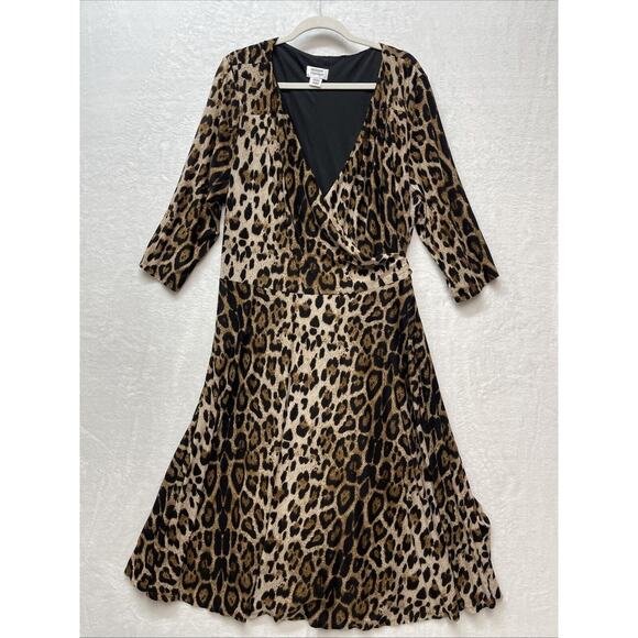 Unique Vintage Kelsie Cheetah Print Full Wrap Midi Dress Fall Sz 3X 20‎ - Picture 4 of 9
